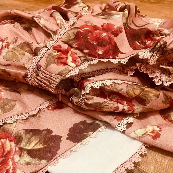 Beulah Style Floral Puff Sleeve Mini Dress large Kawaii - Picture 3 of 5